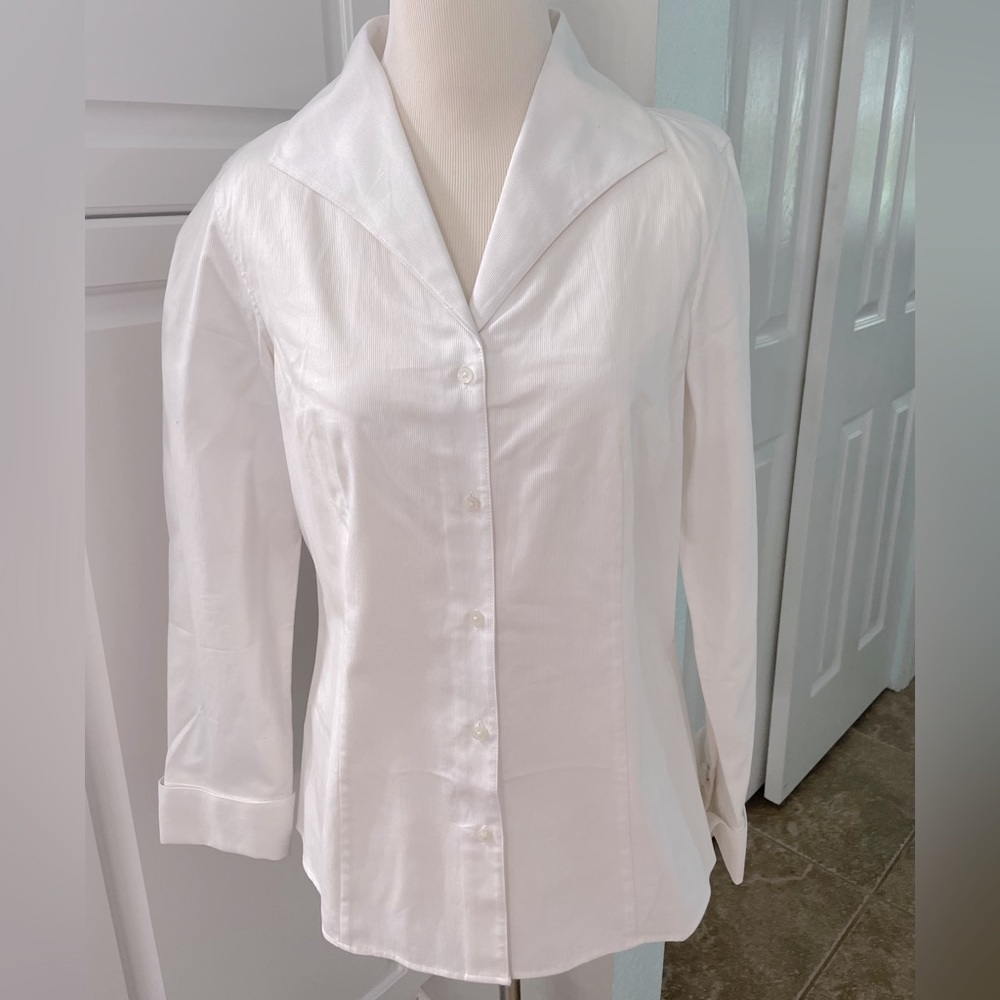 Talbots White Cotton Button-Down Shirt Top